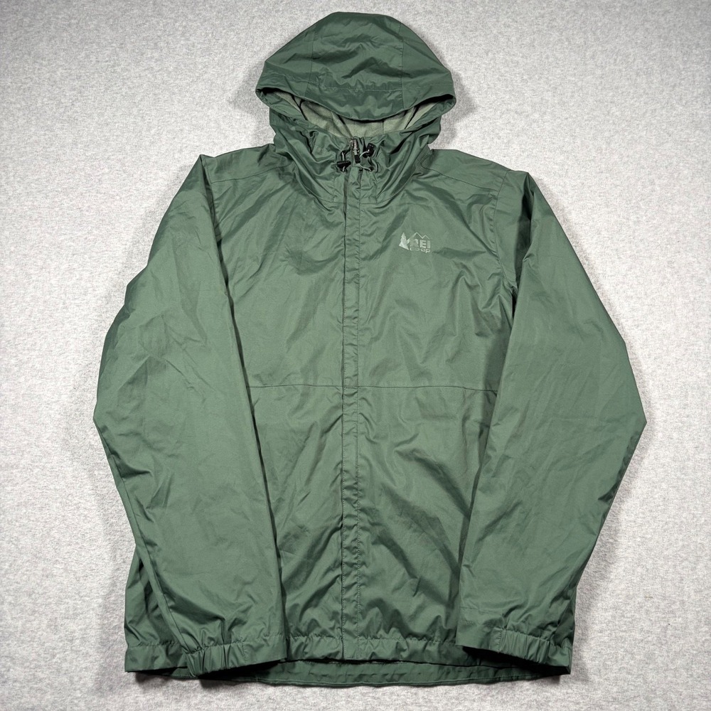 REI Co-op Groundbreaker Rain Jacket Men Medium Green Hooded Mesh Lined Outdoor